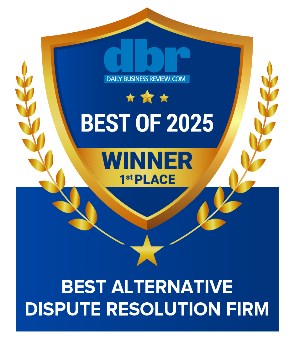 Daily Business Review "Best of 2025" award badge — Best Alternative Dispute Resolution Firm, 1st Place