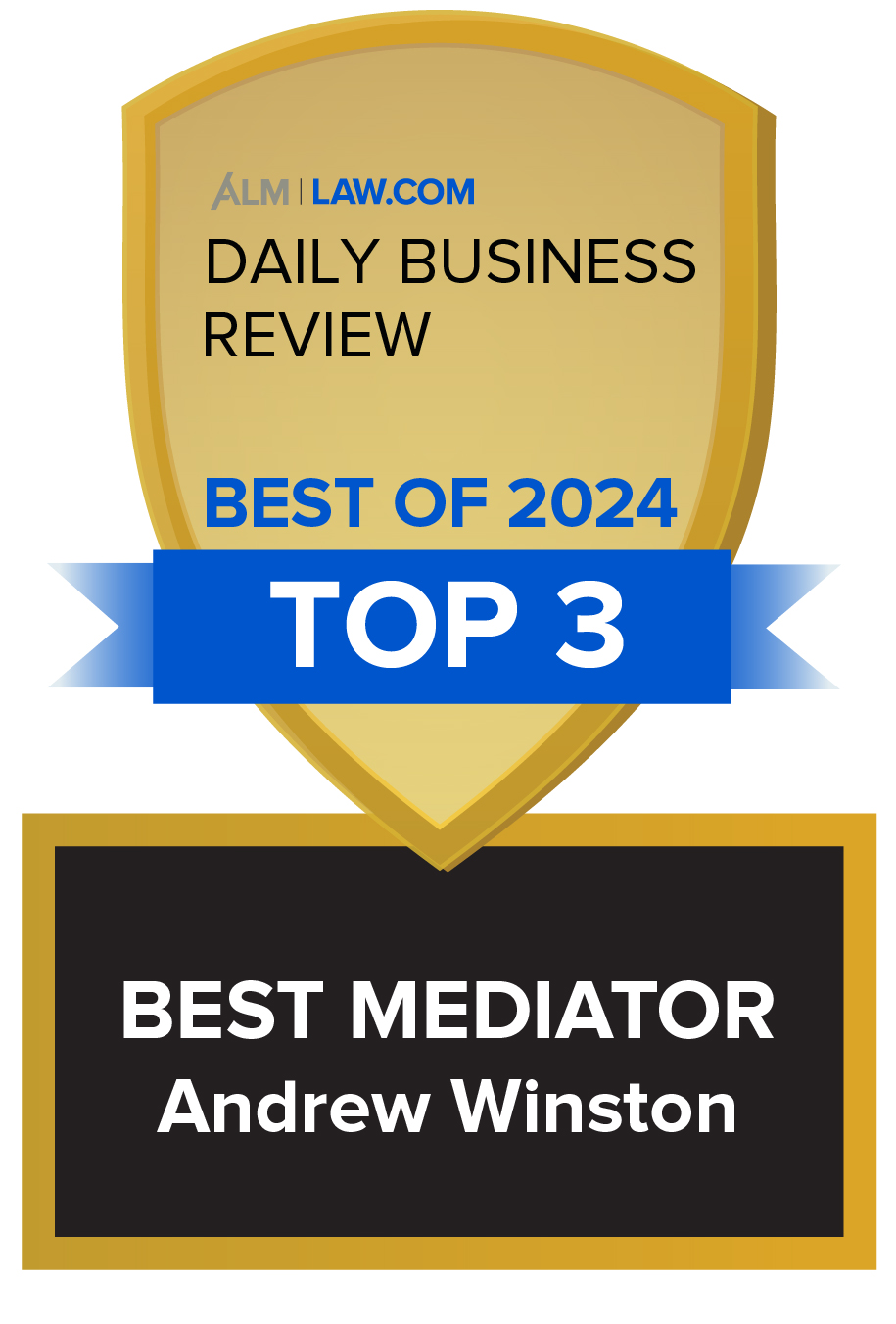 Daily Business Review 2024, Best Mediator, Top 3 award badge